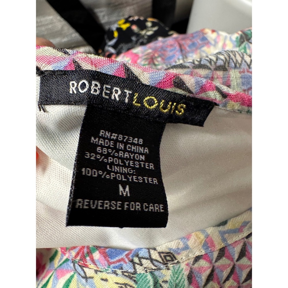 Robert Louis Tropical Patchwork Maxi Dress Womens Medium Pink Floral Palm Tree - Picture 2 of 6